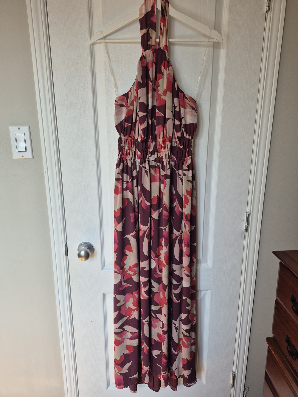 Halter Floral Maxi Dress in Burgundy and Pink